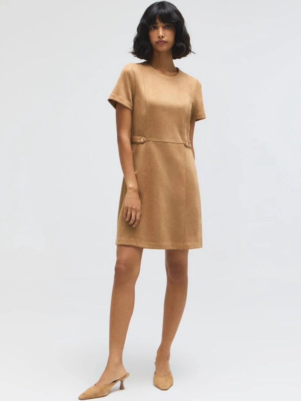 Camel Mini dress Suede look. Size Medium. NWT